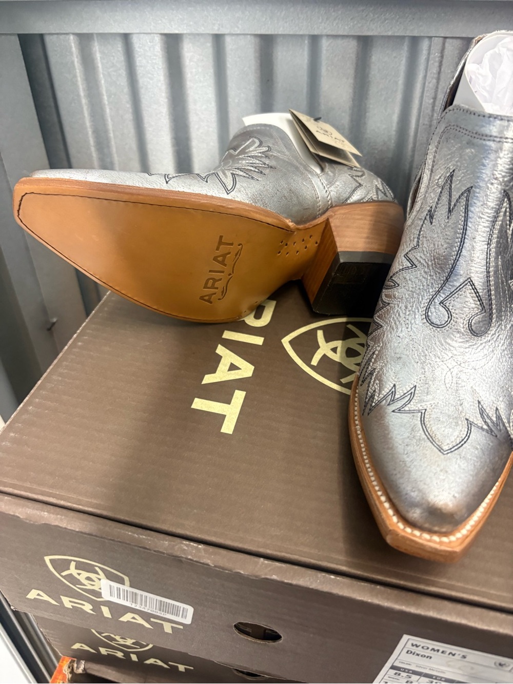 Ariat Metallic Silver Western Ankle Boots with Tan Welt - Picture 3 of 4